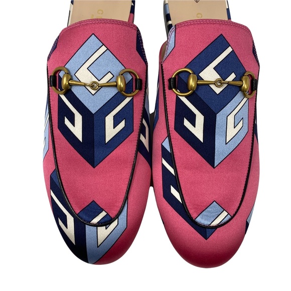NWT GUCCI Princetown GG Wallpaper-print Satin Loafers In Pink 39 - Picture 6 of 11